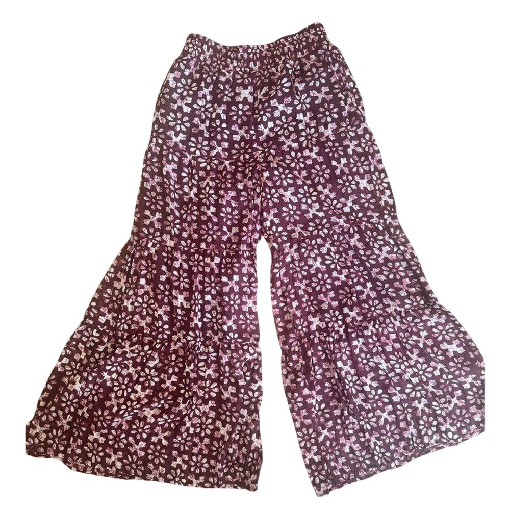 Young Threads Wide Leg Tiered Pants Wine Boho Flowy Festival Pockets Small NWT